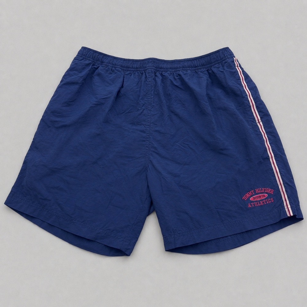 Tommy Hilfiger Athletics Mens XL Navy Blue Nylon Swim Trunks Vintage 90s Shorts